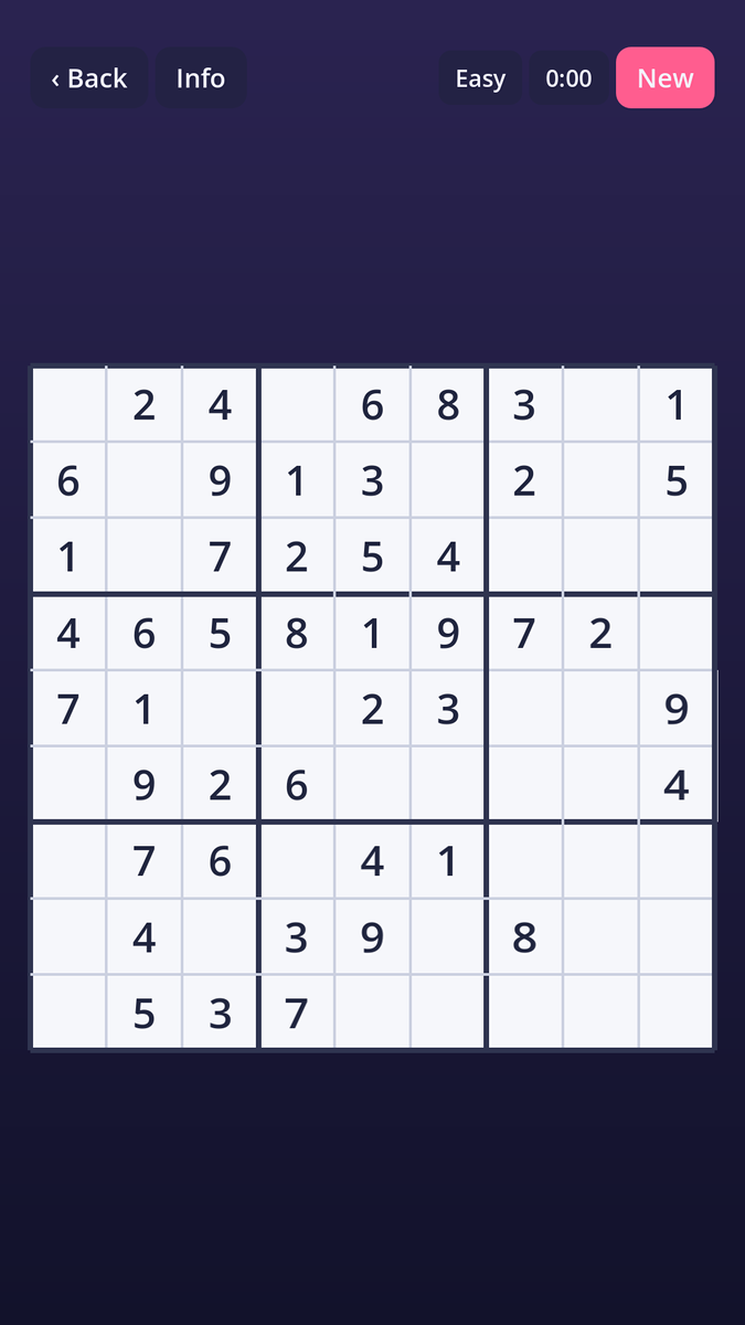 An Easy Sudoku puzzle inside Game Box.
